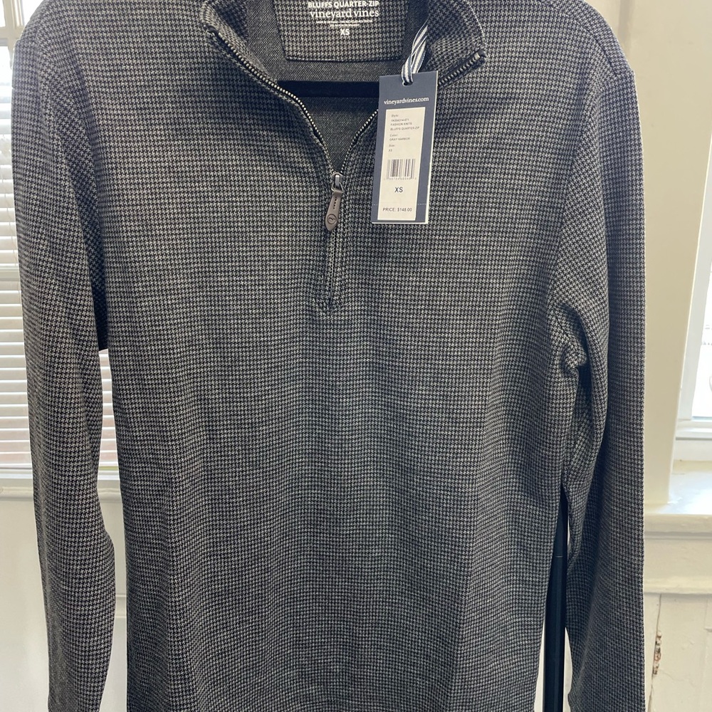 Vineyard Vines Men's OTG Bluffs Gray Harbor Quarter Zip-Up Sweater